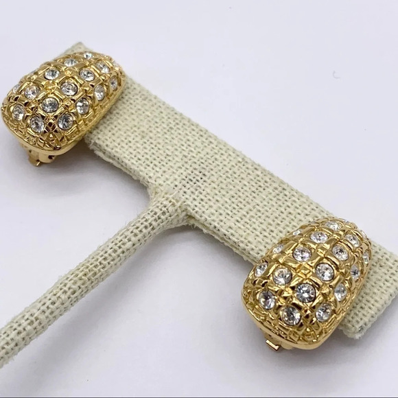 Swarovski Crystal Pave Gold Earrings - Picture 2 of 4